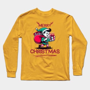Merry Christmas Elf with Bag of Presents: Festive Tee for the Holiday Season Long Sleeve T-Shirt